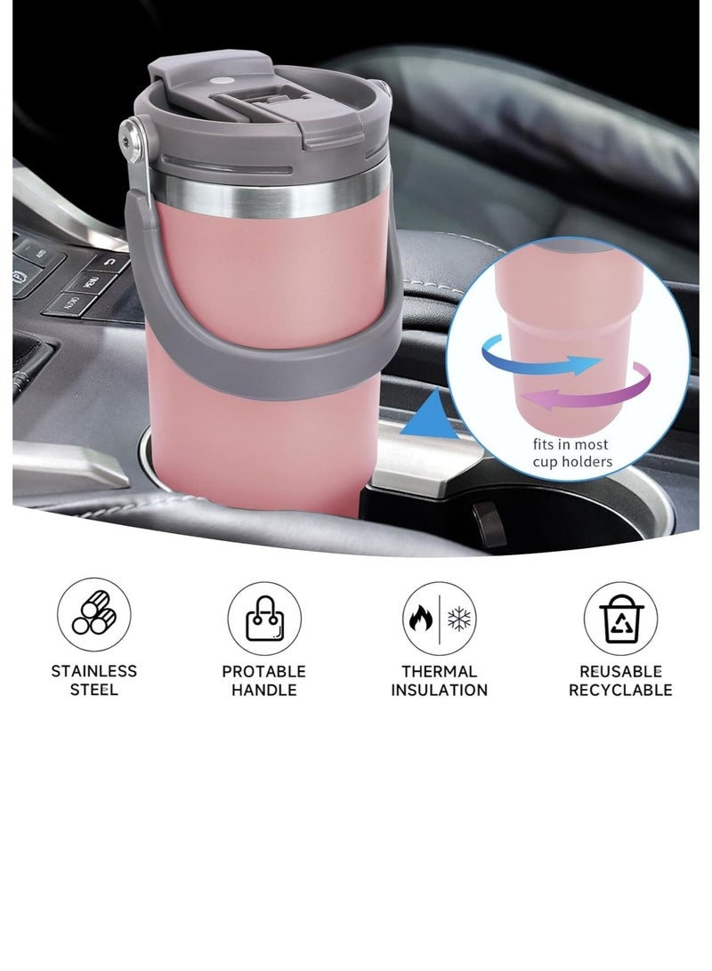 TYESO 1200ml Vacuum Insulated Tumbler 40oz Stainless Steel Travel Mug with Handle & Lid – Double Wall Thermal Water Bottle for Hot & Cold Drinks, Leakproof Large Capacity Cup – Pink - Image 3